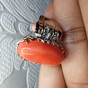 925 Genuine Salmon Coral Ring.